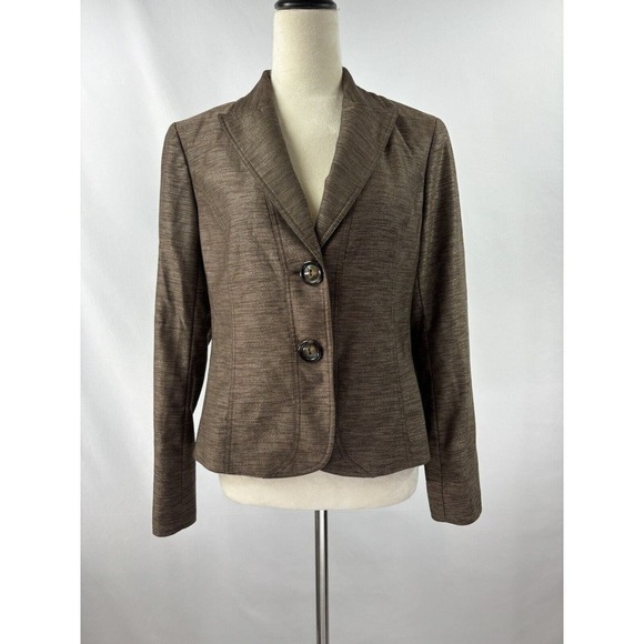 Lafayette 148 Blazer Jacket Brown Gold Metallic 6 Virgin Wool Blend Hourglass - Picture 1 of 10